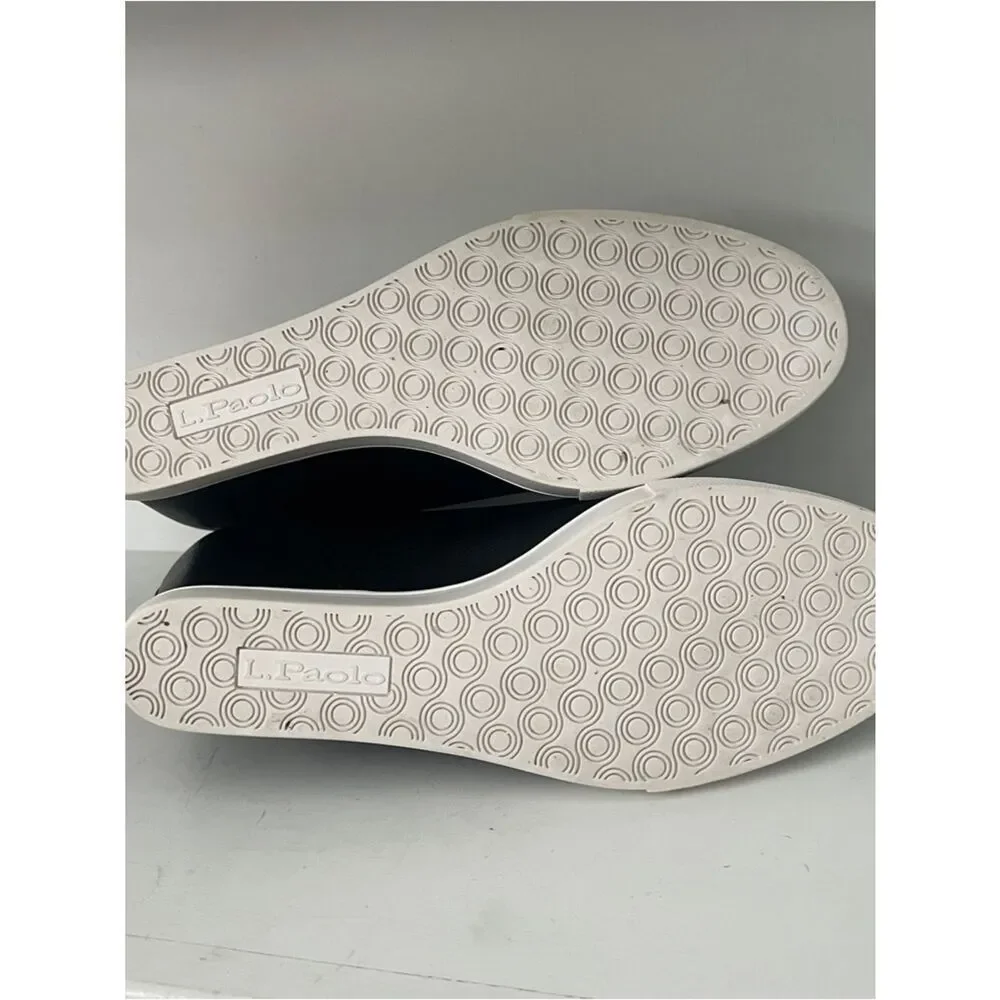 LINEA PAOLO WEDGE WOMEN SNEAKER SIZE 10 BLACK LEATHER SHOES
